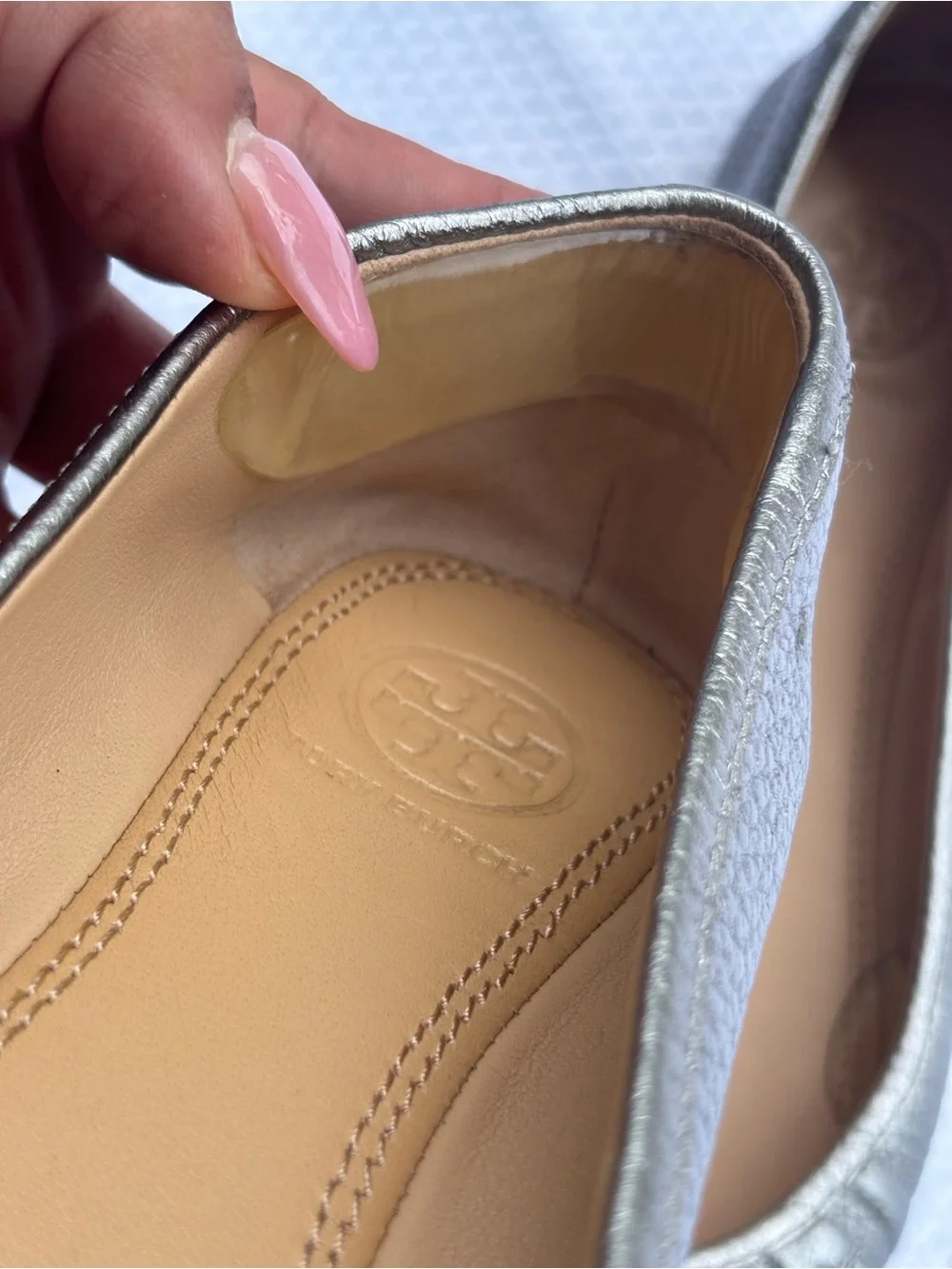 Tory Burch Metallic Silver Leather Ballet Flats
